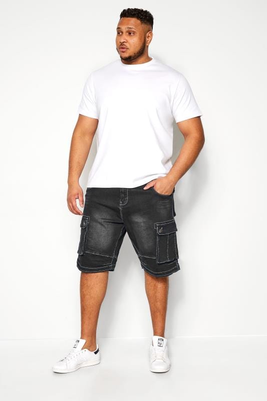 Plus Size Denim Shorts KAM Big & Tall Black Cargo Denim Shorts