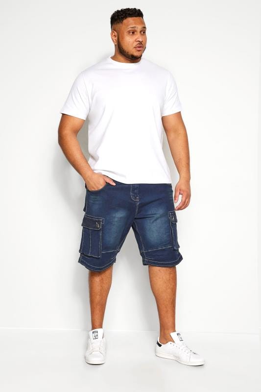 Men's Denim Shorts KAM Big & Tall Dark Blue Cargo Denim Shorts