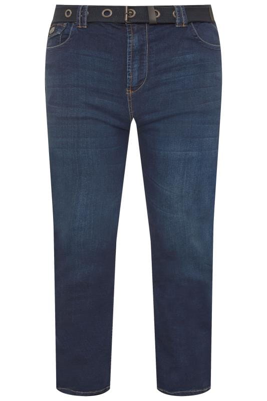 Men's Straight KAM Big & Tall Washed Indigo Blue Regular Fit Stretch Jeans