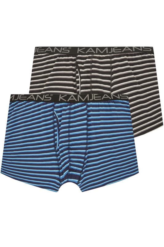 KAM Big & Tall 2 PACK Black & Blue Striped Jersey Boxers 2
