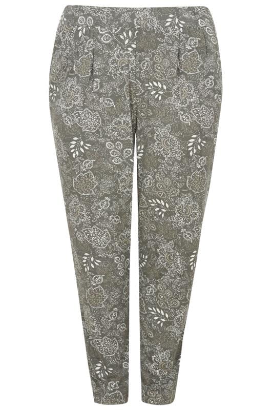 Khaki Floral Paisley Harem Trousers | Plus Size 16 to 36 | Yours Clothing