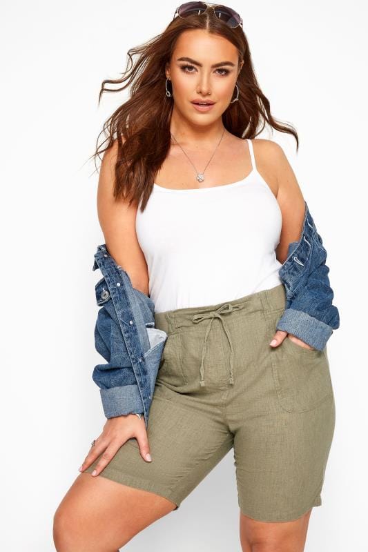 Short Femme Bermuda Large Élastique - Lin Sport Été - Confy Avec Poches - Casual, Randonnée, Jogging - Taille Haute