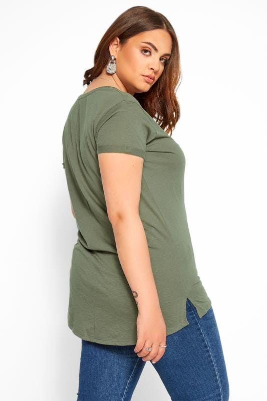 Khaki Mock Pocket T-Shirt, plus size 16 to 36 | Yours Clothing