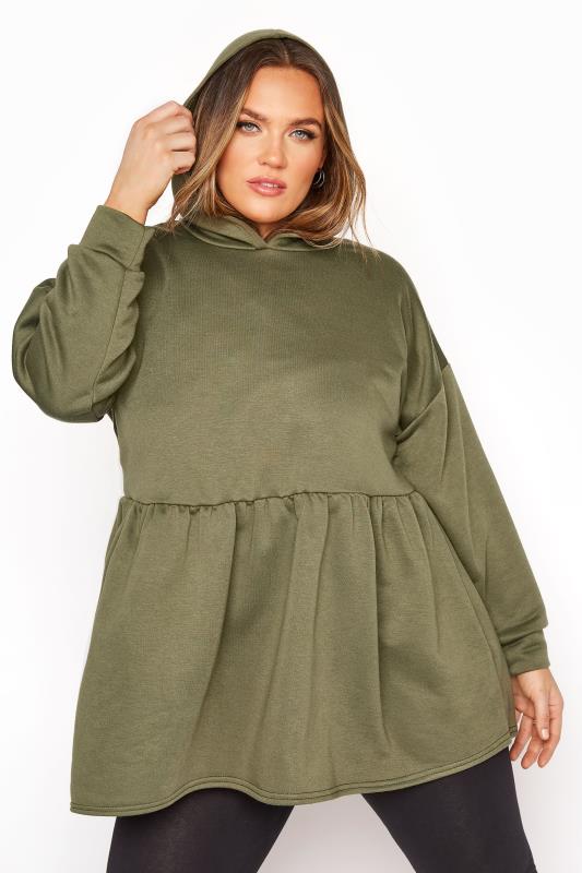 Plus Size  Khaki Peplum Hoodie