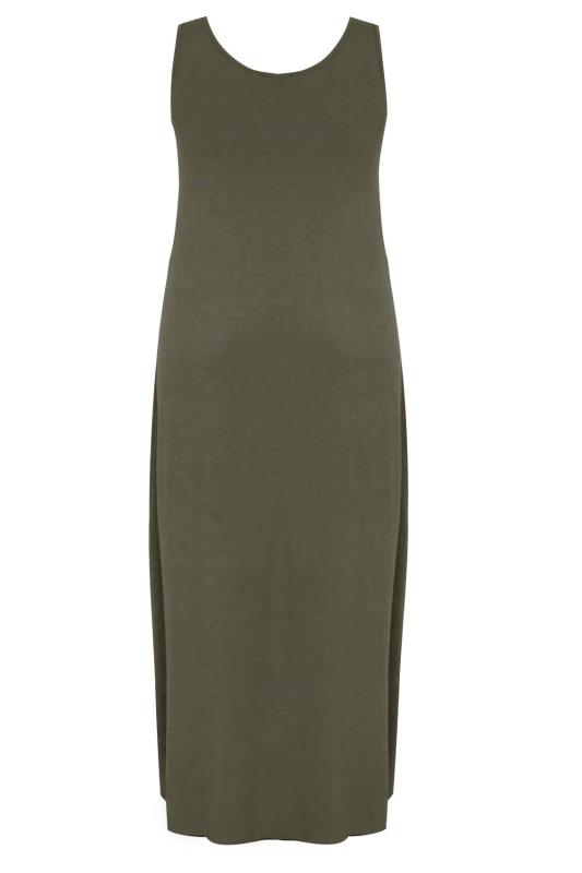 Khaki Plain Sleeveless Jersey Maxi Dress Plus Size 16 to 32
