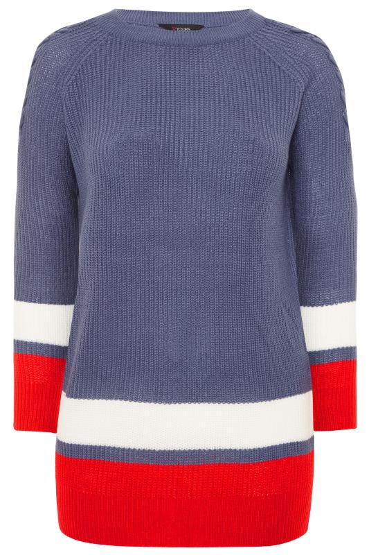 Pull Bleu Rayures Blanche et Rouge en Maille | Grande taille 44-64