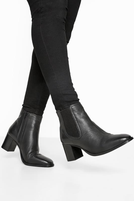 Black Leather Heeled Chelsea Boots In Extra Wide Fit | Yours Clothing