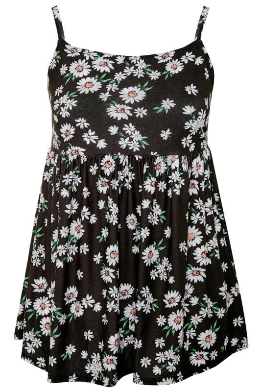 LIMITED COLLECTION Black Daisy Print Smock Vest Top | Yours Clothing