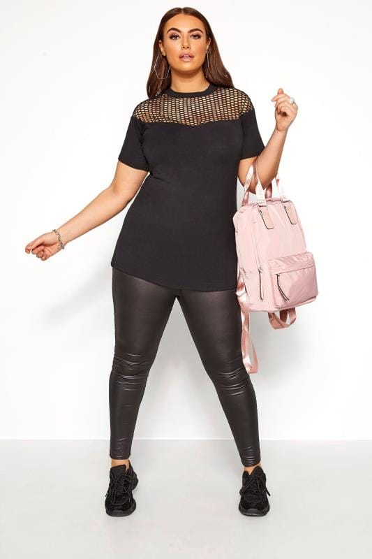 Plus Size LIMITED COLLECTION Black Fishnet Insert T-Shirt | Yours Clothing 2