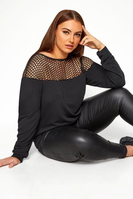 Plus Size Sweatshirts LIMITED COLLECTION Black Fishnet Panel Sweatshirt
