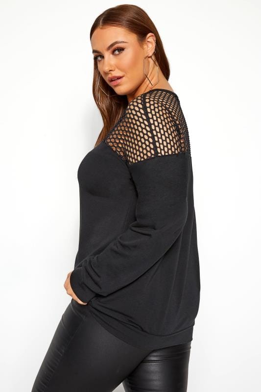 LIMITED COLLECTION Black Fishnet Panel Sweatshirt | Yours Clothing 3
