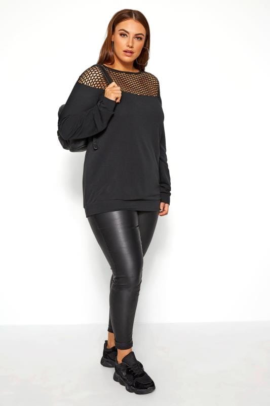 LIMITED COLLECTION Black Fishnet Panel Sweatshirt | Yours Clothing 2