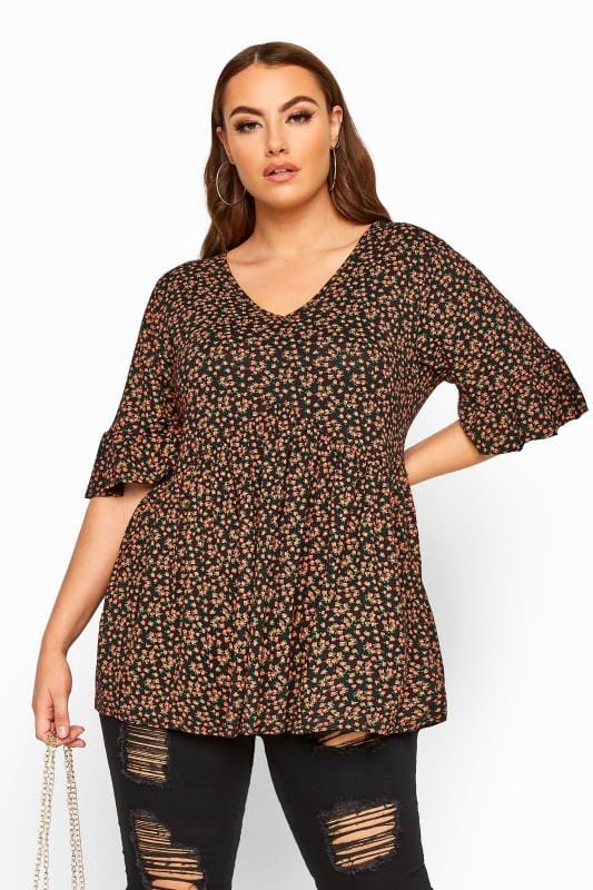 LIMITED COLLECTION Black Floral Print Smock Top | Yours Clothing