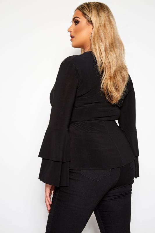 LIMITED COLLECTION Black Frill Sleeve Wrap Top | Yours Clothing 3