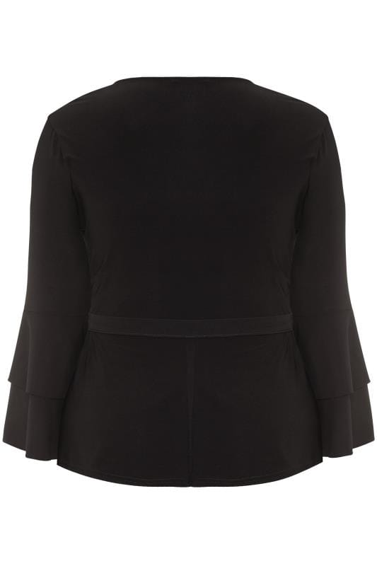 LIMITED COLLECTION Black Frill Sleeve Wrap Top | Yours Clothing 6