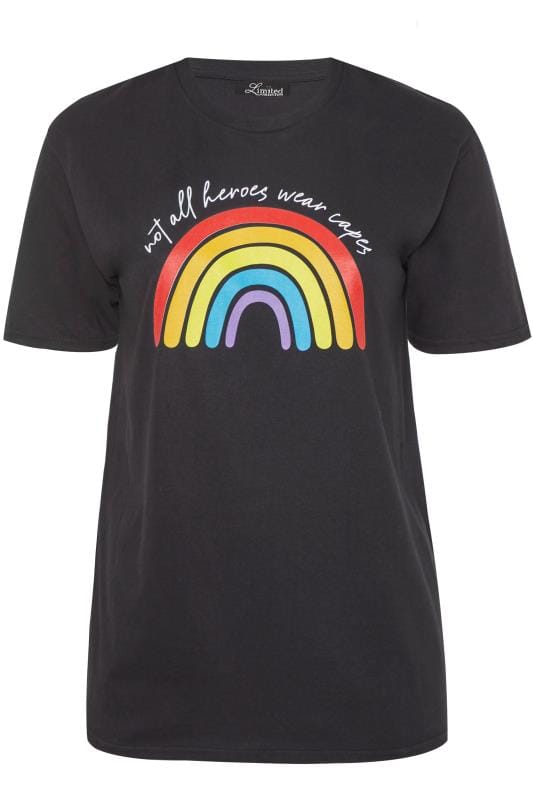LIMITED COLLECTION Black 'Heroes' Rainbow Charity T-Shirt | Yours Clothing