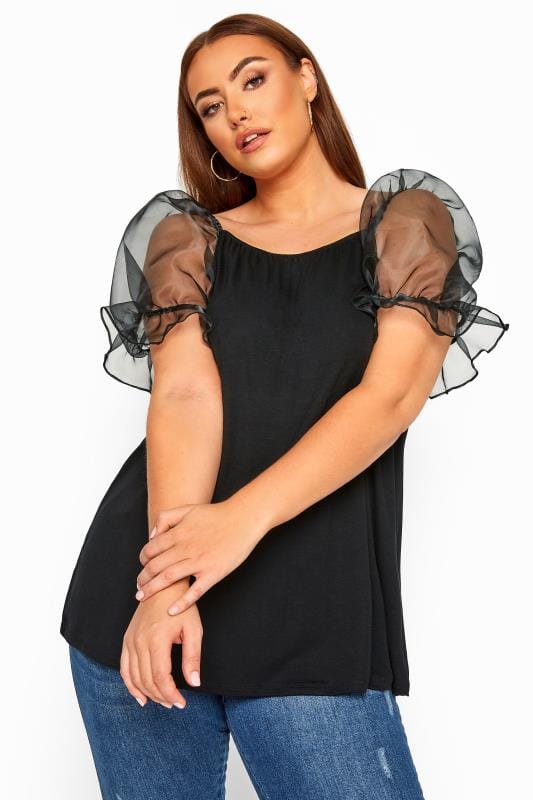 LIMITED COLLECTION Black Organza Puff Sleeve Top | Yours Clothing