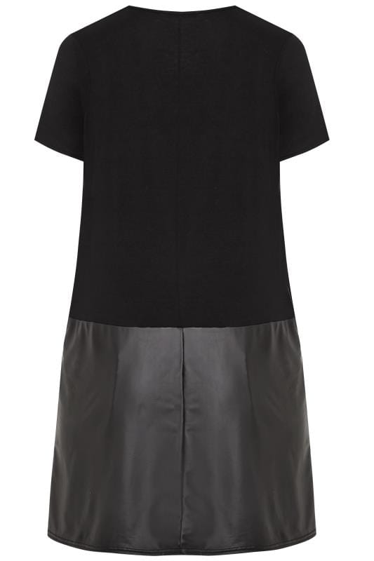 Wonderbaarlijk LIMITED COLLECTION - Zwarte t-shirt-jurk met PU rok | Yours Clothing XQ-45