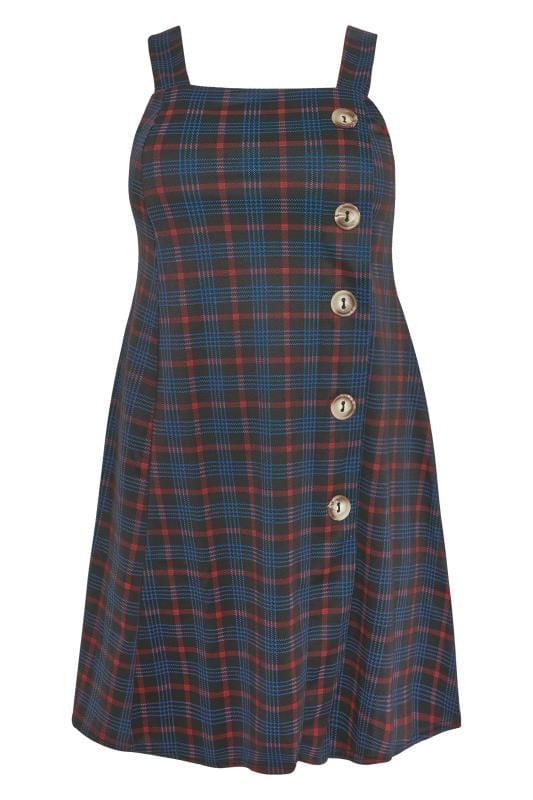 Plus Size Black And Red Check Button Pinafore Dress Sizes 16 To 36