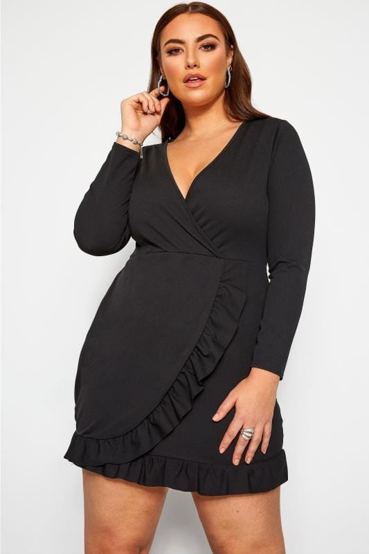 LIMITED COLLECTION Black Scuba Wrap Dress | Yours Clothing