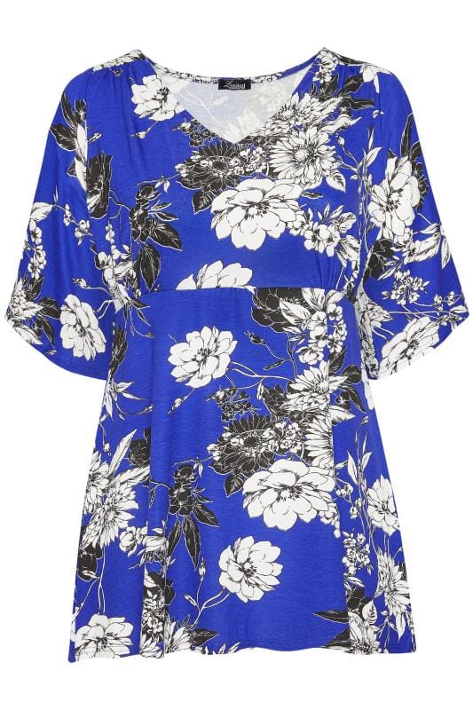 Cobalt Blue Floral Top | Sizes 16 to 36 | Yours Clothing