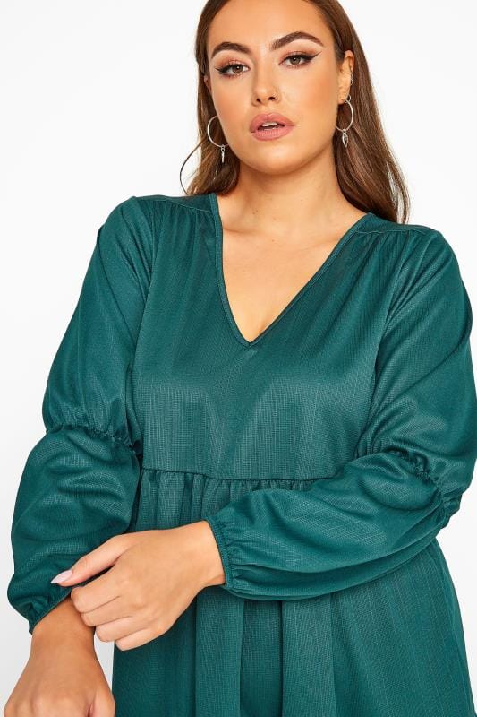 LIMITED COLLECTION Forest Green Tiered Smock Long Sleeve Dress | Yours ...