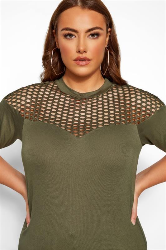 LIMITED COLLECTION Khaki Fishnet Insert Top | Yours Clothing