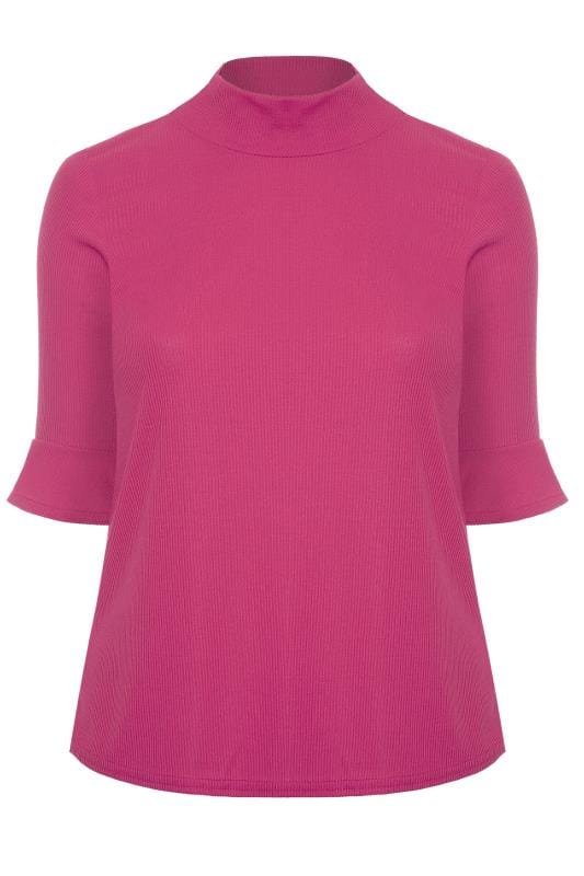 LIMITED COLLECTION Fuchsia Pink Ribbed Flare Sleeve Top | Yours Clothing