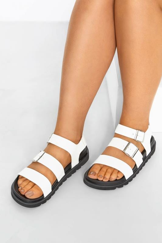 LIMITED COLLECTION White Footbed Buckle Sandals In Extra Wide Fit ...
