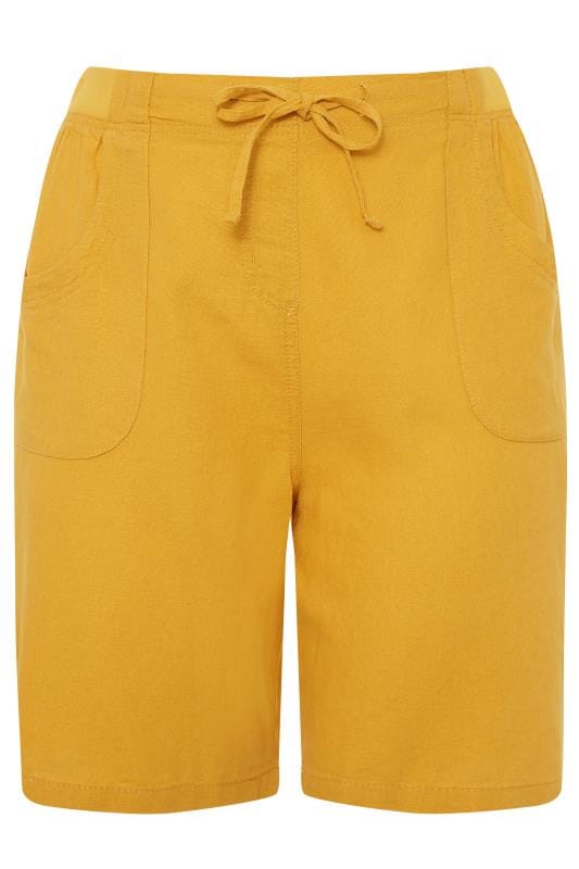 Mustard Yellow Linen Mix Shorts | Yours Clothing