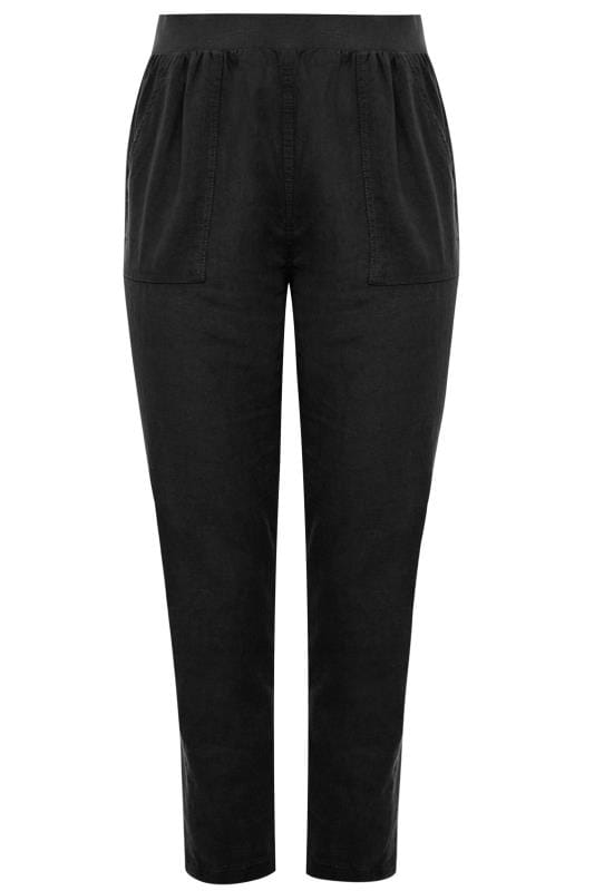 black linen tapered trousers