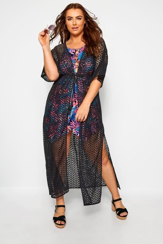Kaftans & Cover Ups Black Lace Longline Maxi Cover Up