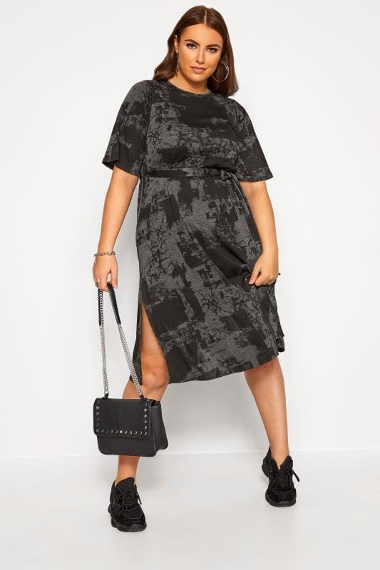 Plus Size Casual Dresses LIMITED COLLECTION Charcoal Grey Tie Dye Midi Dress