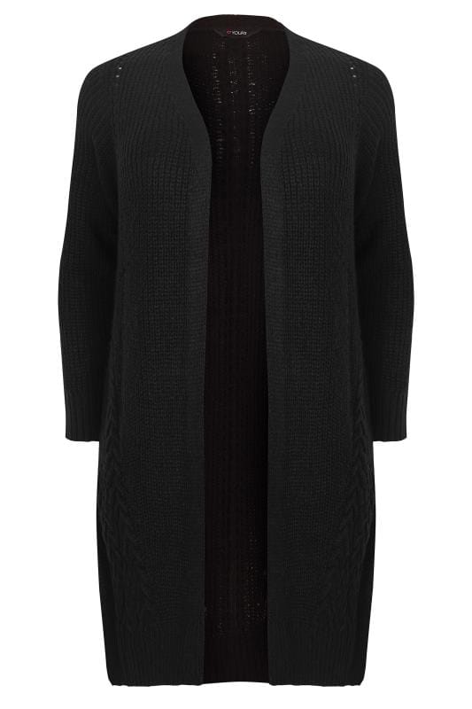 Black Chunky Knit Longline Cardigan, plus size 16 to 36 | Yours Clothing
