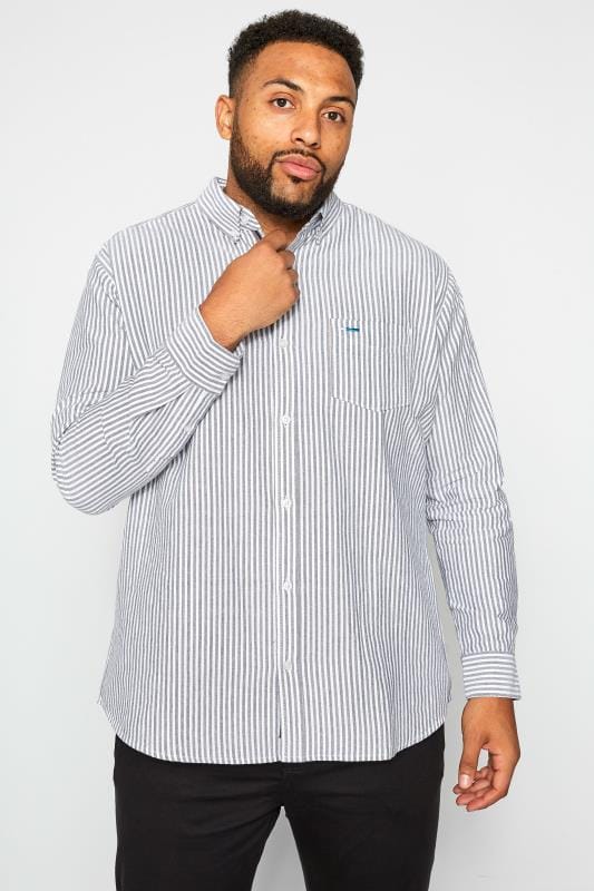 BadRhino Big & Tall Blue & Grey Striped Long Sleeved Oxford Shirt 1