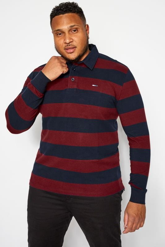 Plus Size Polo Shirts BadRhino Big & Tall Navy Blue and Burgundy Red Stripe Polo Shirt