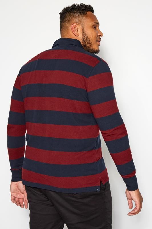 BadRhino Big & Tall Navy Blue and Burgundy Red Stripe Polo Shirt 4