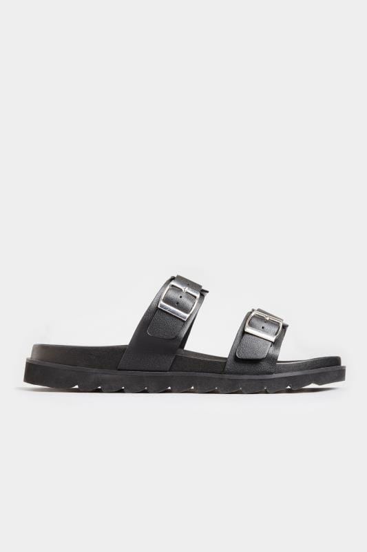 LIMITED COLLECTION Black Buckle Sliders In Extra Wide Fit | Yours Clothing