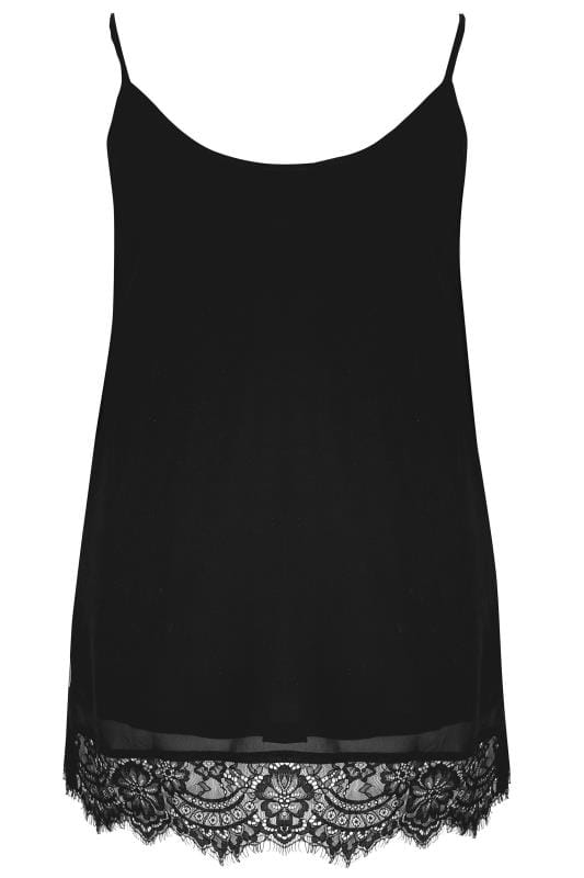 LUXE Black Embellished Cami Top With Lace Hem, Plus size 16 to 32 ...