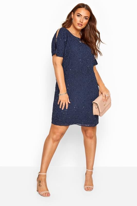 LUXE Curve Navy Sequin Embellished Cape Dress 2