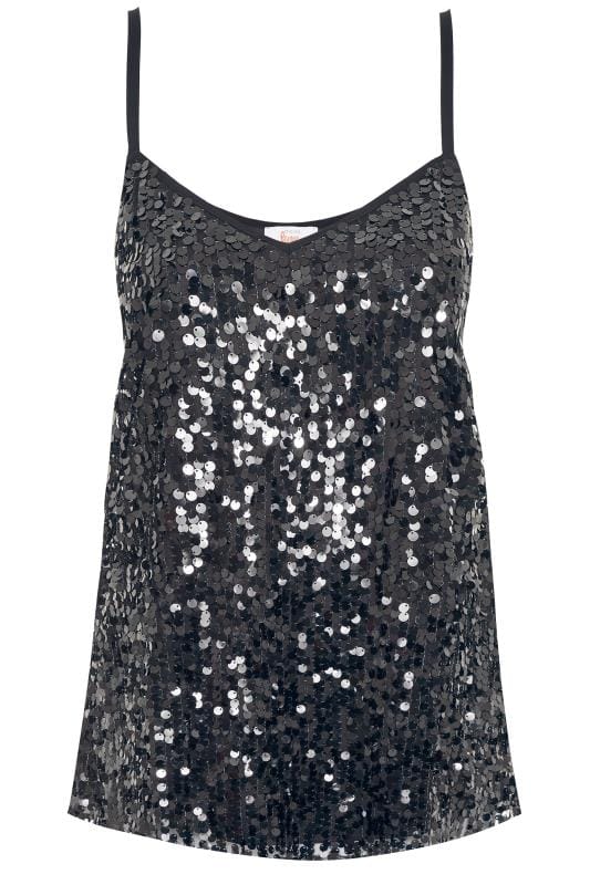 LUXE Black Sequin Cami Top | Yours Clothing