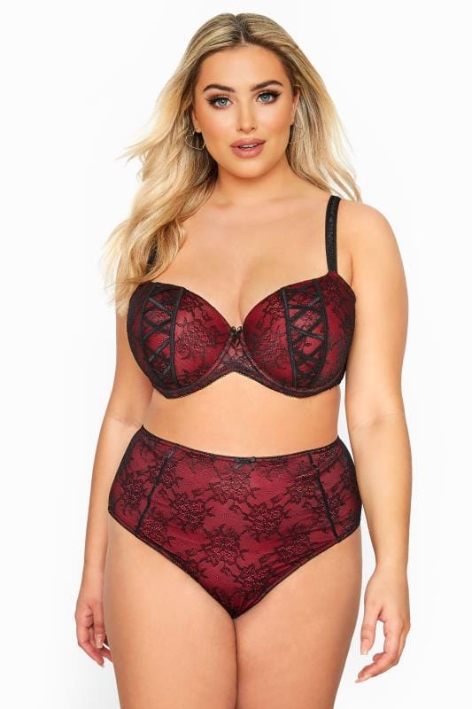 Red Lace Lattice Plunge Bra | Yours Clothing 2