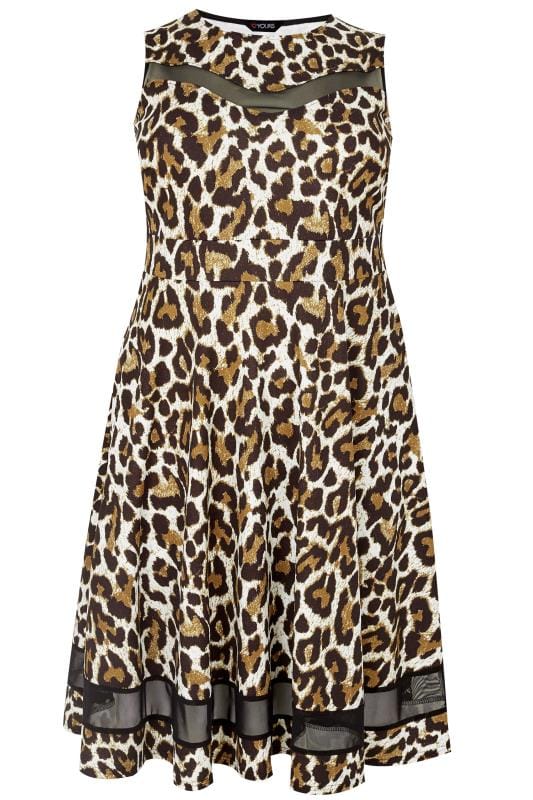 Leopard Print Scuba Skater Dress, Plus size 16 to 36