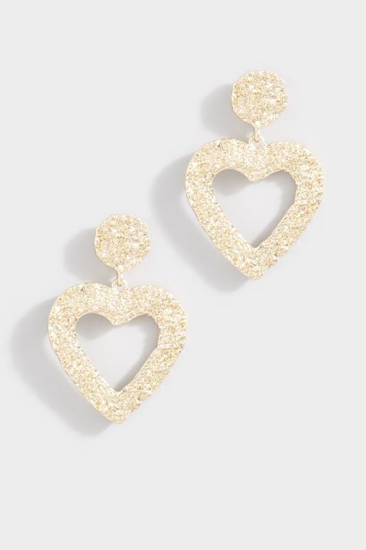 Gold Large Textured Heart Drop Earrings Yours Clothing