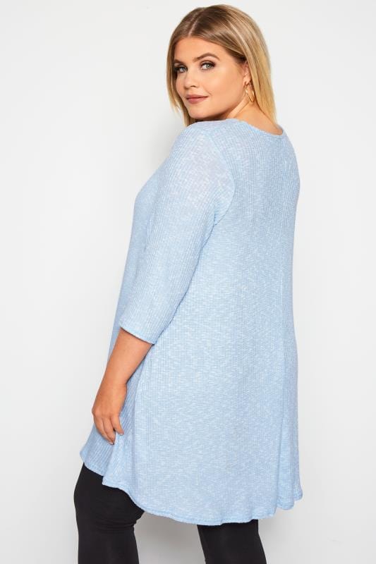 Light Blue Marl Ribbed Tunic Top | Yours Clothing