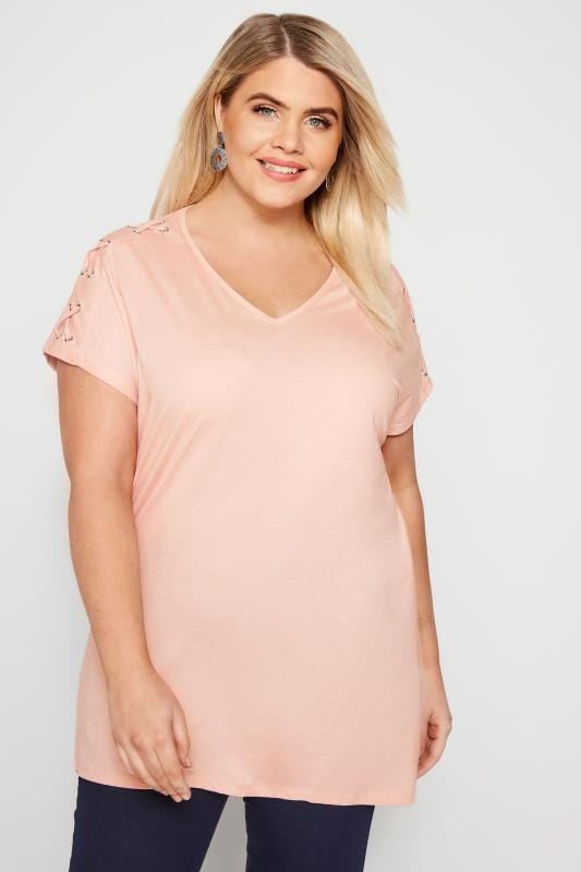 Plus Size Light Pink Eyelet Sleeve T-Shirt | Sizes 16 to 36 | Yours ...