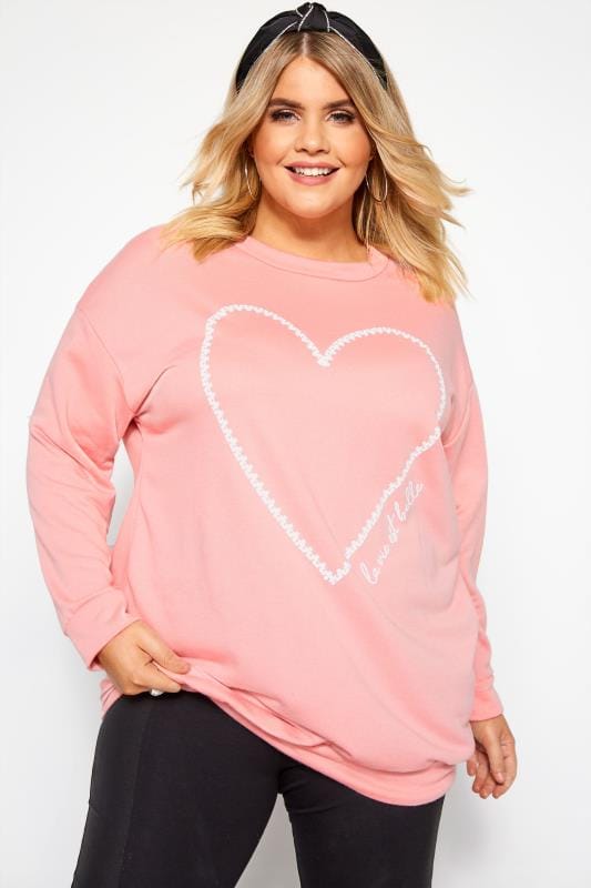Light Pink Heart Print Sweatshirt | Yours Clothing
