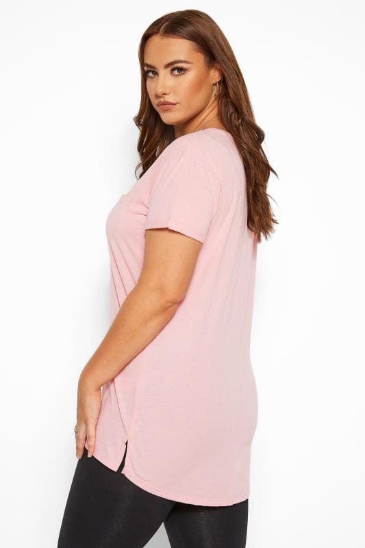 Light Pink Mock Pocket T-Shirt | Sizes 16-36 | Yours Clothing