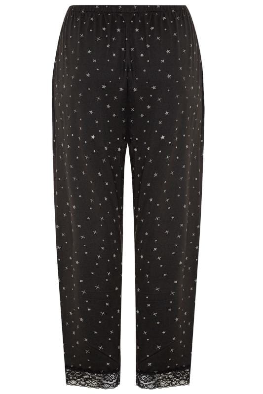 Black Glitter Star Print Lounge Pants | Yours Clothing