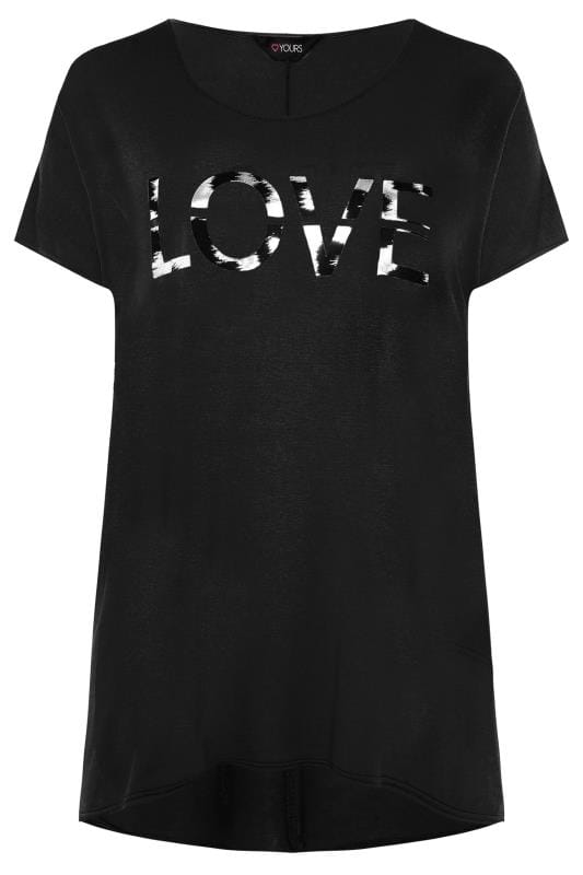 Black 'Love' Slogan T-Shirt | Sizes 16-36 | Yours Clothing